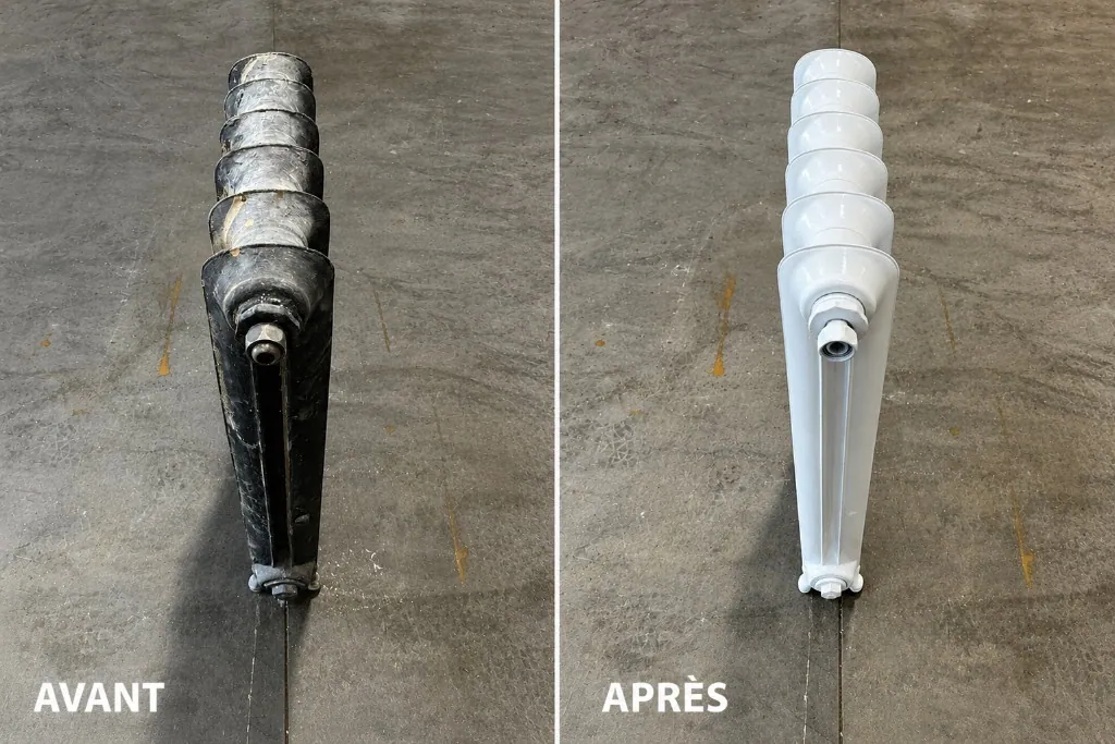 Radiateur en fonte rouillé avant et après rénovation — faut-il le remplacer ou le rénover ?